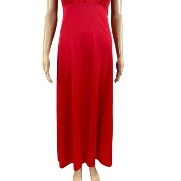 VINTAGE Vanity Fair Red Long Nylon  Nightgown Negligee Gown size 36 ( medium ) - Picture 6 of 8